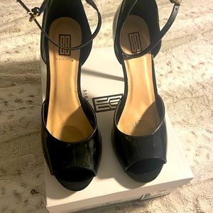 Classy Black Patent Leather Peep-Toe Heels, Size 11. Worn once, like new…